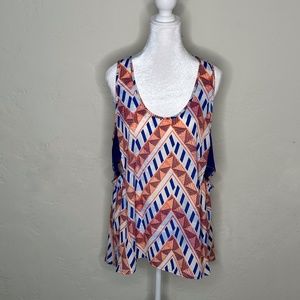 Lush Sleeveless Tank Top with cutouts- Multi-print